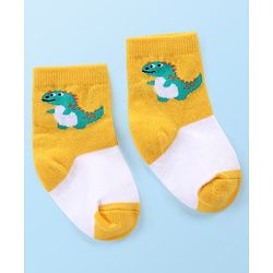 Cute Walk by Babyhug Anti-bacterial Ankle Length Striped & Dino Design Socks Pack of 3 - Yellow Green & White