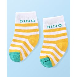 Cute Walk by Babyhug Anti-bacterial Ankle Length Striped & Dino Design Socks Pack of 3 - Yellow Green & White