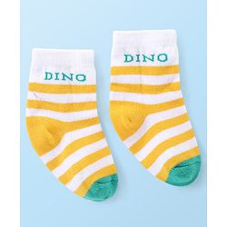 Cute Walk by Babyhug Anti-bacterial Ankle Length Striped & Dino Design Socks Pack of 3 - Yellow Green & White