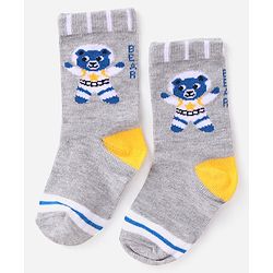 Cutewalk By Babyhug Anti Bacterial Ankle Length Striped & Teddy Bear Design Socks Pack of 5 - Grey & White