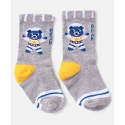 Cutewalk By Babyhug Anti Bacterial Ankle Length Striped & Teddy Bear Design Socks Pack of 5 - Grey & White