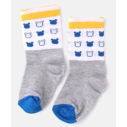 Cutewalk By Babyhug Anti Bacterial Ankle Length Striped & Teddy Bear Design Socks Pack of 5 - Grey & White