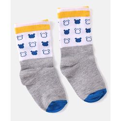 Cutewalk By Babyhug Anti Bacterial Ankle Length Striped & Teddy Bear Design Socks Pack of 5 - Grey & White