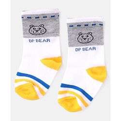 Cutewalk By Babyhug Anti Bacterial Ankle Length Striped & Teddy Bear Design Socks Pack of 5 - Grey & White