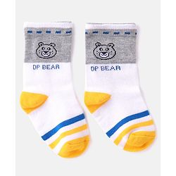 Cutewalk By Babyhug Anti Bacterial Ankle Length Striped & Teddy Bear Design Socks Pack of 5 - Grey & White