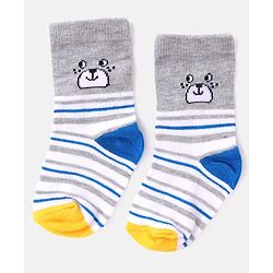 Cutewalk By Babyhug Anti Bacterial Ankle Length Striped & Teddy Bear Design Socks Pack of 5 - Grey & White