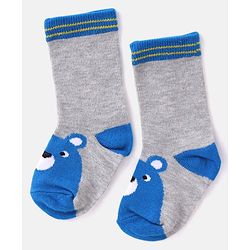 Cutewalk By Babyhug Anti Bacterial Ankle Length Striped & Teddy Bear Design Socks Pack of 5 - Grey & White