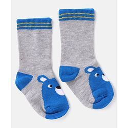 Cutewalk By Babyhug Anti Bacterial Ankle Length Striped & Teddy Bear Design Socks Pack of 5 - Grey & White