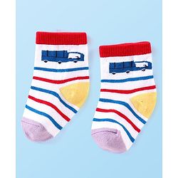 Cute Walk by Babyhug Anti-bacterial Ankle Length Striped & Vehicle Designed Socks Pack of 5 - Multicolor