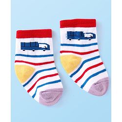 Cute Walk by Babyhug Anti-bacterial Ankle Length Striped & Vehicle Designed Socks Pack of 5 - Multicolor