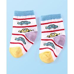 Cute Walk by Babyhug Anti-bacterial Ankle Length Striped & Vehicle Designed Socks Pack of 5 - Multicolor