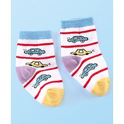 Cute Walk by Babyhug Anti-bacterial Ankle Length Striped & Vehicle Designed Socks Pack of 5 - Multicolor