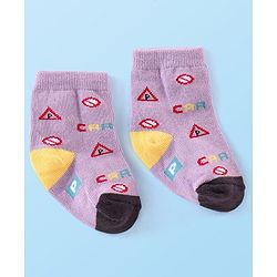 Cute Walk by Babyhug Anti-bacterial Ankle Length Striped & Vehicle Designed Socks Pack of 5 - Multicolor