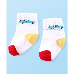 Cute Walk by Babyhug Anti-bacterial Ankle Length Striped & Vehicle Designed Socks Pack of 5 - Multicolor