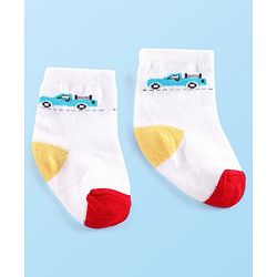 Cute Walk by Babyhug Anti-bacterial Ankle Length Striped & Vehicle Designed Socks Pack of 5 - Multicolor
