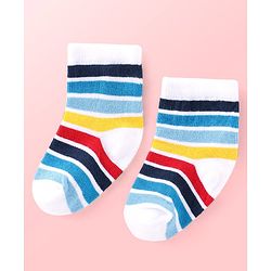 Cutewalk By Babyhug Anti Bacterial Ankle Length Striped & Teddy Bear Design Socks Pack of 5 - Blue Red & White