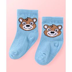 Cutewalk By Babyhug Anti Bacterial Ankle Length Striped & Teddy Bear Design Socks Pack of 5 - Blue Red & White