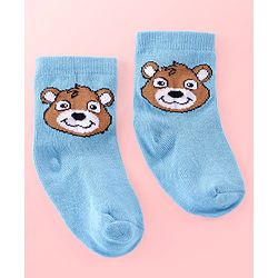 Cutewalk By Babyhug Anti Bacterial Ankle Length Striped & Teddy Bear Design Socks Pack of 5 - Blue Red & White