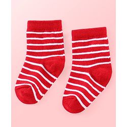 Cutewalk By Babyhug Anti Bacterial Ankle Length Striped & Teddy Bear Design Socks Pack of 5 - Blue Red & White