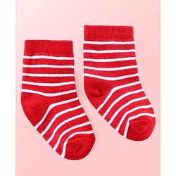 Cutewalk By Babyhug Anti Bacterial Ankle Length Striped & Teddy Bear Design Socks Pack of 5 - Blue Red & White