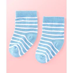 Cutewalk By Babyhug Anti Bacterial Ankle Length Striped & Teddy Bear Design Socks Pack of 5 - Blue Red & White