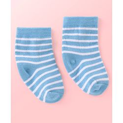 Cutewalk By Babyhug Anti Bacterial Ankle Length Striped & Teddy Bear Design Socks Pack of 5 - Blue Red & White