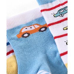 Cutewalk By Babyhug Anti Bacterial Ankle Length Striped & Teddy Bear Design Socks Pack of 5 - Blue Red & White