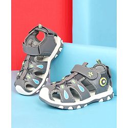 Cute Walk by Babyhug Sandals With Velcro Closure & Football Applique - Grey