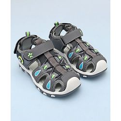 Cute Walk by Babyhug Sandals With Velcro Closure & Football Applique - Grey