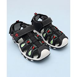 Cute Walk by Babyhug Sandals With Velcro Closure & Football Applique - Black