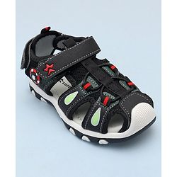 Cute Walk by Babyhug Sandals With Velcro Closure & Football Applique - Black