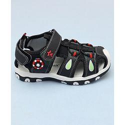Cute Walk by Babyhug Sandals With Velcro Closure & Football Applique - Black