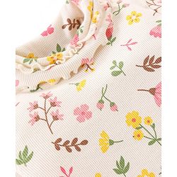 Babyhug Cotton Knit Full Sleeves Turtle Neck Top Floral Print- Off White