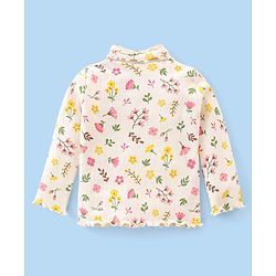 Babyhug Cotton Knit Full Sleeves Turtle Neck Top Floral Print- Off White