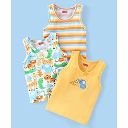 Babyhug 100% Cotton Sleeveless Vest Animal Print Pack of 3 - Yellow