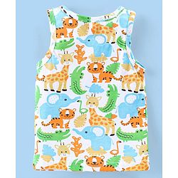 Babyhug 100% Cotton Sleeveless Vest Animal Print Pack of 3 - Yellow