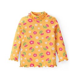 Babyhug Cotton Knit Full Sleeves Skivi Top with Floral Print - Yellow