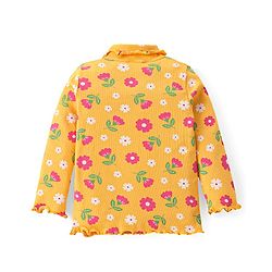 Babyhug Cotton Knit Full Sleeves Skivi Top with Floral Print - Yellow