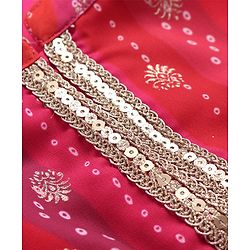 Babyhug Woven Frill Sleeves Foil Printed Ombre Ethnic Dress with Sequins - Fuschia & Orange