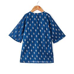 Babyhug Woven 3/4th Sleeves Foil Printed Kurti Gharara & Net Dupatta Set - Teal Blue