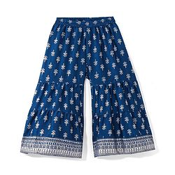 Babyhug Woven 3/4th Sleeves Foil Printed Kurti Gharara & Net Dupatta Set - Teal Blue