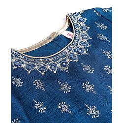 Babyhug Woven 3/4th Sleeves Foil Printed Kurti Gharara & Net Dupatta Set - Teal Blue