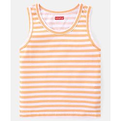 Babyhug 100% Cotton Single Jersey Knit Sleeveless Sandos with Stripes & Dino Print Pack of 3 - White Blue & Orange