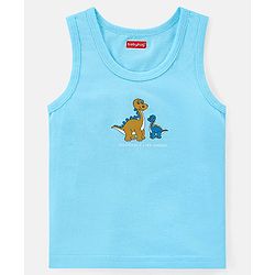Babyhug 100% Cotton Single Jersey Knit Sleeveless Sandos with Stripes & Dino Print Pack of 3 - White Blue & Orange