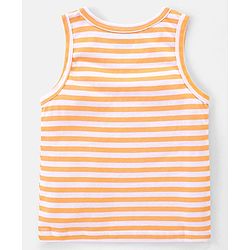 Babyhug 100% Cotton Single Jersey Knit Sleeveless Sandos with Stripes & Dino Print Pack of 3 - White Blue & Orange
