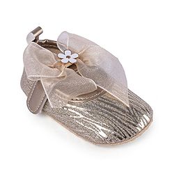 Cute Walk by Babyhug Floral & Ribbon Bow Applique Velcro Closure Glittery Ballerina Booties -  Golden