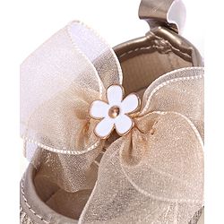 Cute Walk by Babyhug Floral & Ribbon Bow Applique Velcro Closure Glittery Ballerina Booties -  Golden