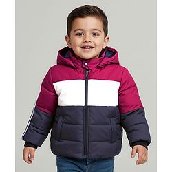 Babyhug Woven Full Raglan Sleeves Hooded Jacket with Cut & Sew Design & Patch Detailing - Plum