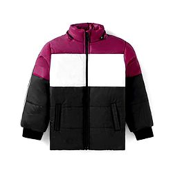 Babyhug Woven Full Raglan Sleeves Hooded Jacket with Cut & Sew Design & Patch Detailing - Plum