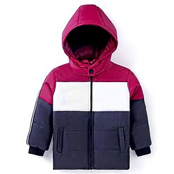 Babyhug Woven Full Raglan Sleeves Hooded Jacket with Cut & Sew Design & Patch Detailing - Plum
